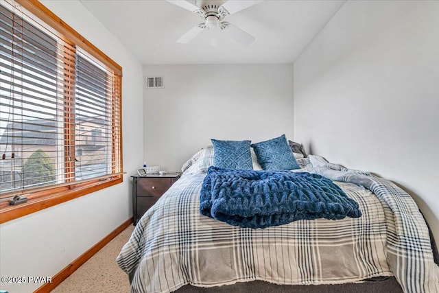 bedroom featuring ceiling fan and carpet flooring