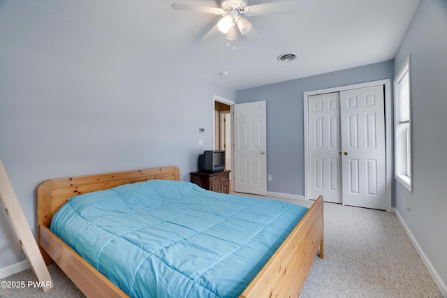 132 Spruce Rd, Tafton, PA 18464 - carpeted bedroom with baseboards, a closet, and a ceiling fan