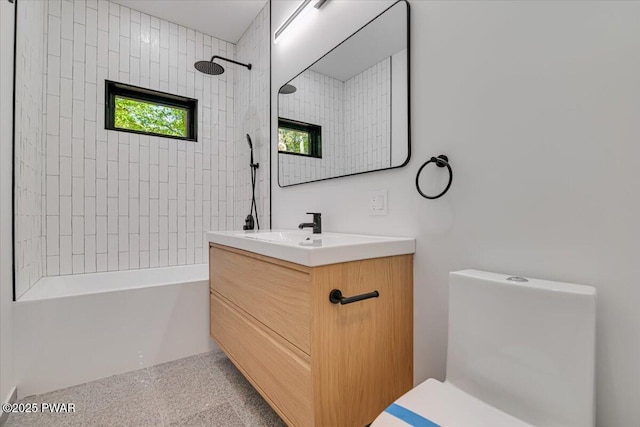 517 Maple Ridge Dr, Lords Valley, PA 18428 - bathroom featuring vanity, tub / shower combination, and toilet