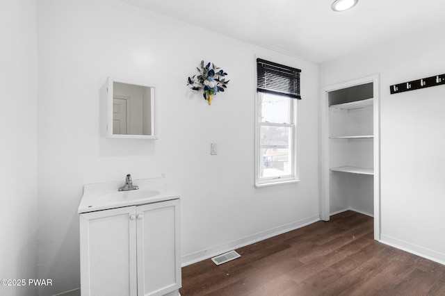 interior space with sink and dark hardwood / wood-style floors