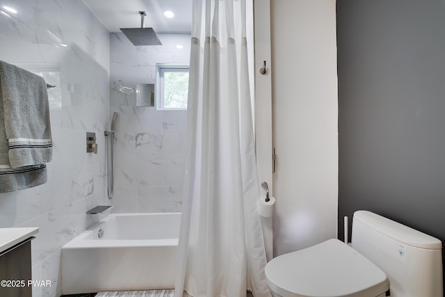 439 Gold Finch Rd, Bushkill, PA 18324 - full bathroom with toilet, a combined bath / shower with rainfall shower, and vanity