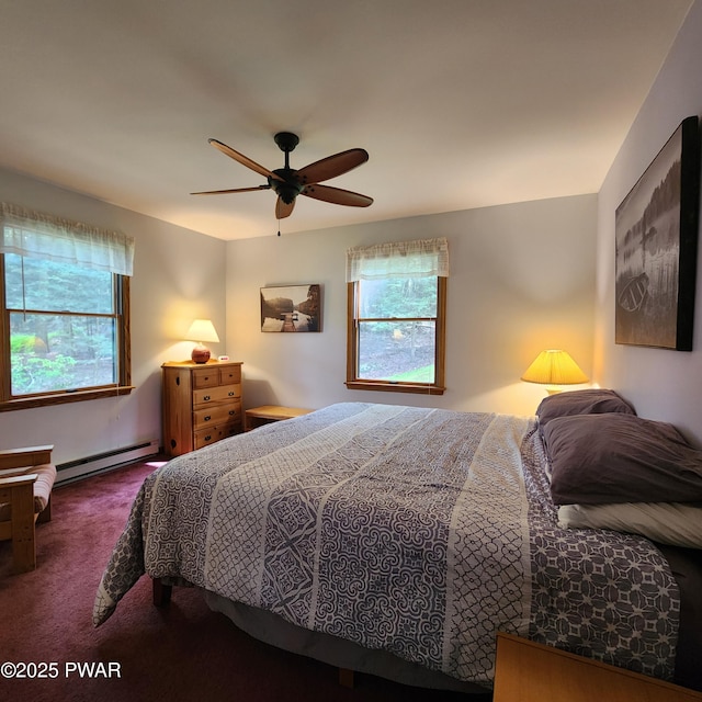101 Deer Run, Greentown, PA 18451 - bedroom featuring a baseboard heating unit, carpet flooring, and a ceiling fan