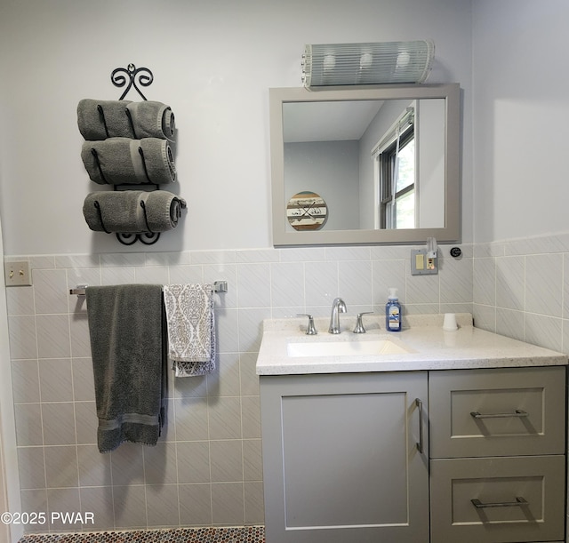 101 Deer Run, Greentown, PA 18451 - bathroom featuring vanity, wainscoting, and tile walls