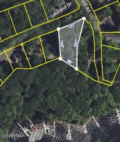 1474 Lakeland Dr, Lake Ariel, PA 18436 - aerial overview of property's location featuring property parcel outlined