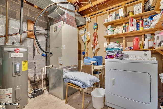 1474 Lakeland Dr, Lake Ariel, PA 18436 - washroom featuring washer / dryer, water heater, and heating unit