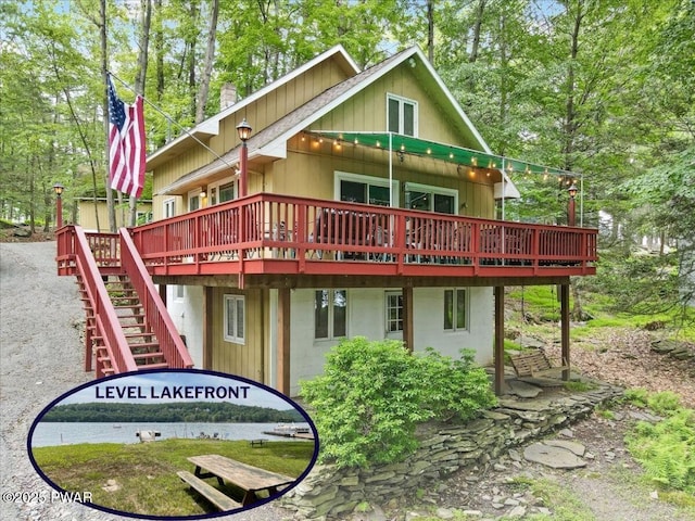 1474 Lakeland Dr, Lake Ariel, PA 18436 - view of front of property with a deck, a chimney, and stairs