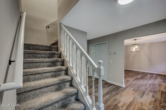 staircase with wood-type flooring