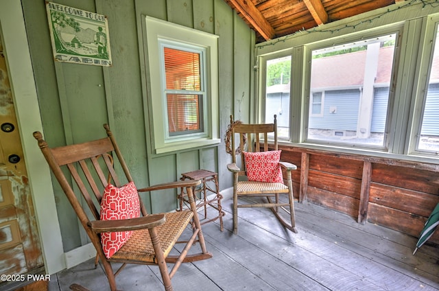 121 Ness Rd, Dingmans Ferry, PA 18328 - sunroom with vaulted ceiling, wood-type flooring, and wood walls