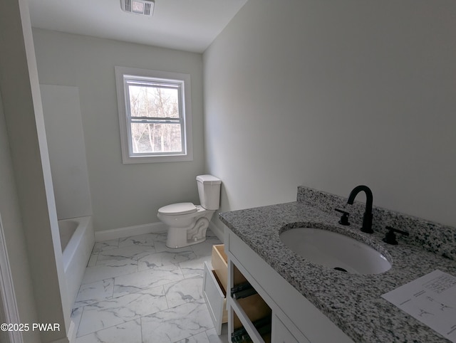 full bathroom with vanity, toilet, and independent shower and bath