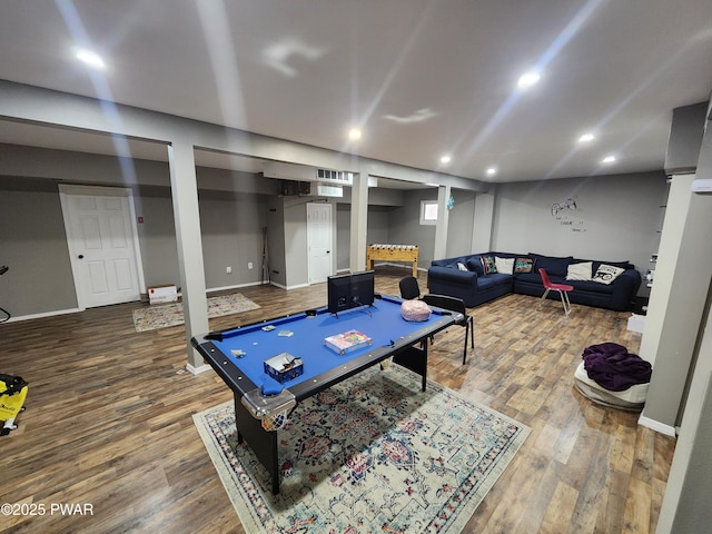 recreation room featuring hardwood / wood-style floors and pool table