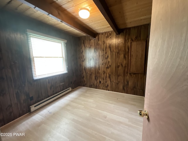 110 Parkwood Dr # 154, Lake Ariel, PA 18436 - spare room with a baseboard radiator, wood walls, and a wooden ceiling with exposed beams
