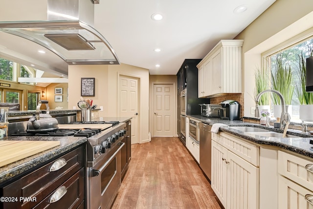 kitchen with sink, light hardwood / wood-style floors, plenty of natural light, and appliances with stainless steel finishes