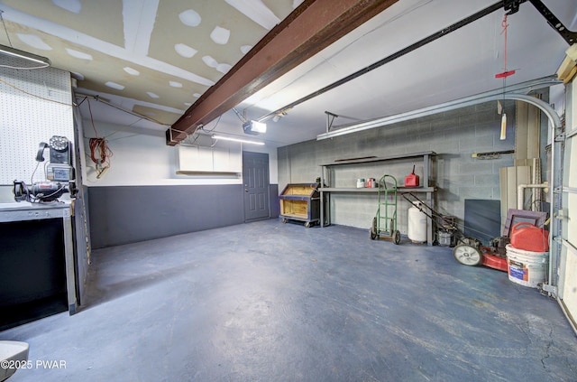 garage with a garage door opener