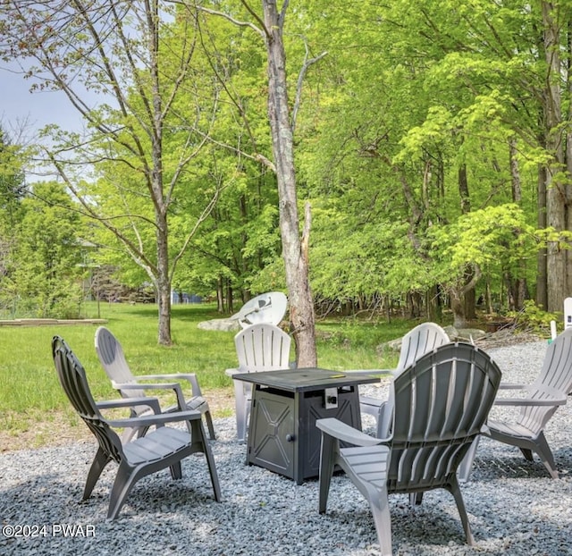 view of patio / terrace with a fire pit