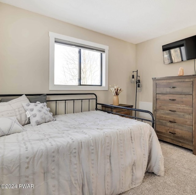 bedroom with light colored carpet