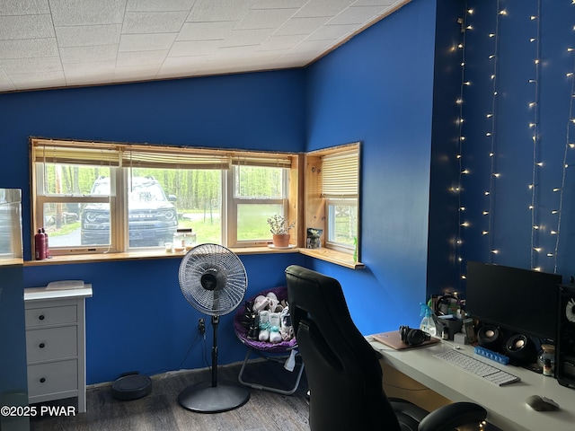 201 Oak Hill Rd, Hawley, PA 18428 - home office with lofted ceiling and wood finished floors