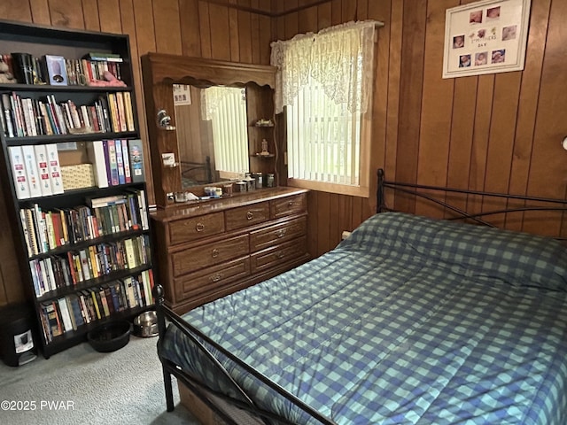 201 Oak Hill Rd, Hawley, PA 18428 - bedroom with carpet and wood walls