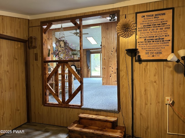 201 Oak Hill Rd, Hawley, PA 18428 - doorway with wood walls and wood finished floors
