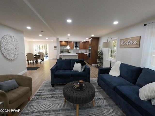 living room featuring light hardwood / wood-style floors