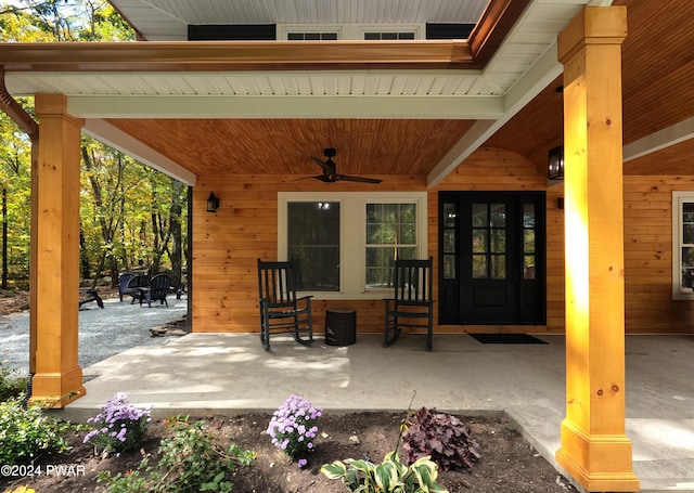 view of patio / terrace featuring ceiling fan