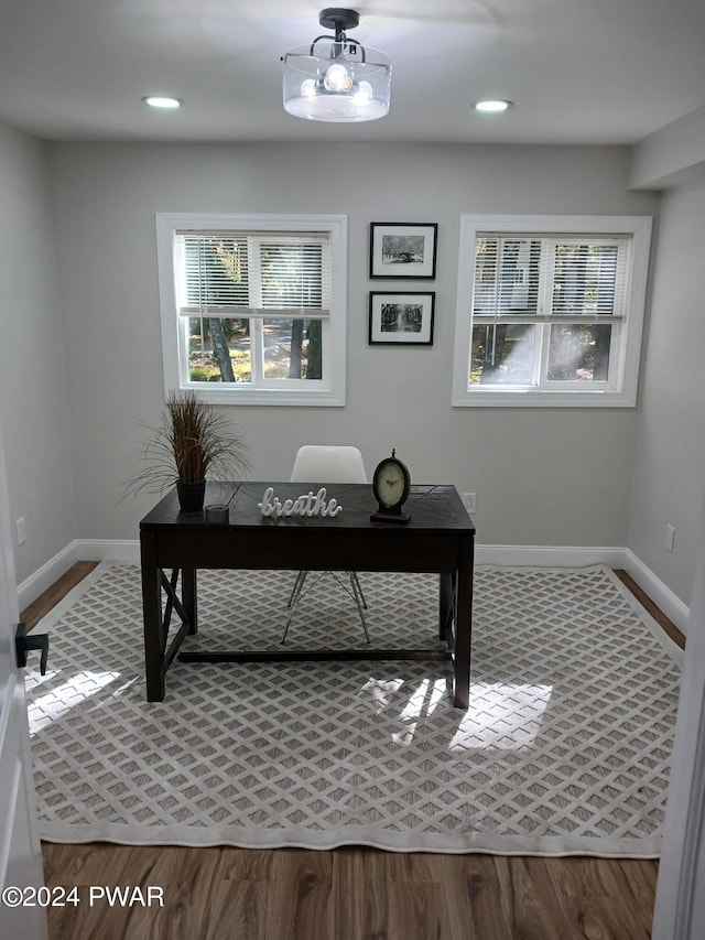 office with wood-type flooring