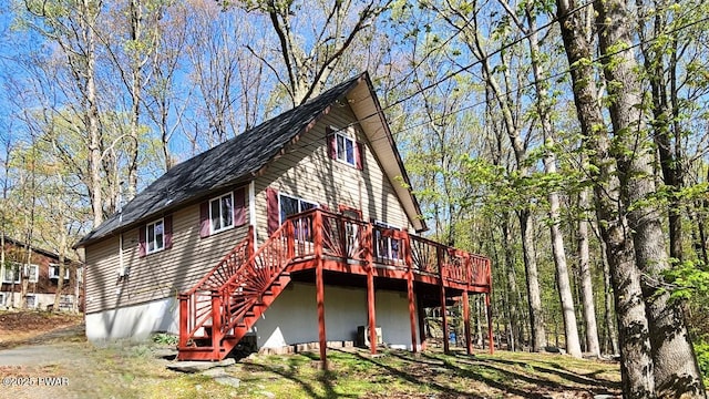 122 Westfall Dr, Dingmans Ferry, PA 18328 - view of property exterior with stairway and a deck