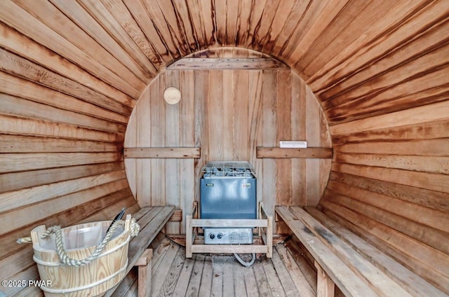 view of sauna featuring wood-type flooring