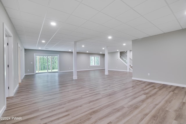 basement with light wood-type flooring