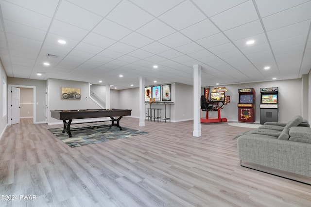 rec room featuring light hardwood / wood-style flooring and pool table