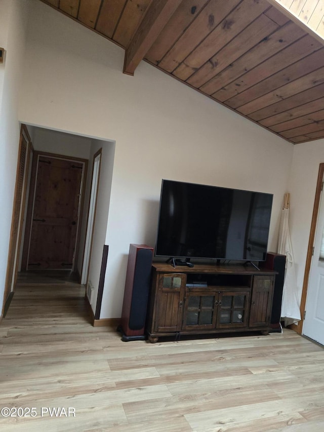 100 Saddlebrook Ln, Lords Valley, PA 18428 - living room with wood ceiling, light wood-type flooring, and baseboards
