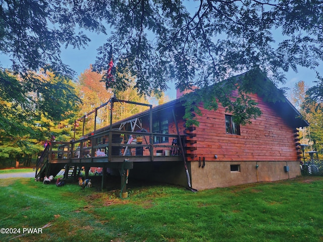 145 Father John Dr, Lake Ariel, PA 18436 - back of house featuring a lawn, a wooden deck, and log exterior
