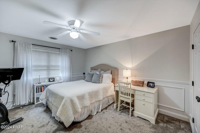 bedroom featuring carpet flooring and ceiling fan