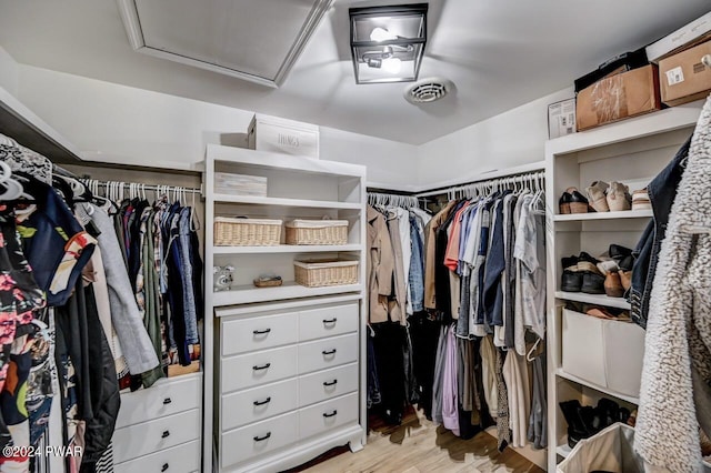 spacious closet featuring light wood-type flooring