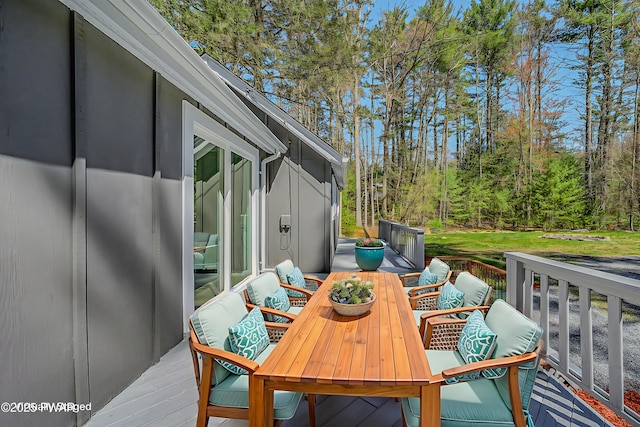 133 Neil Thompson Rd, Lackawaxen, PA 18435 - wooden terrace featuring outdoor dining space