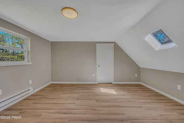 133 Neil Thompson Rd, Lackawaxen, PA 18435 - additional living space featuring baseboard heating, a skylight, light wood finished floors, and lofted ceiling