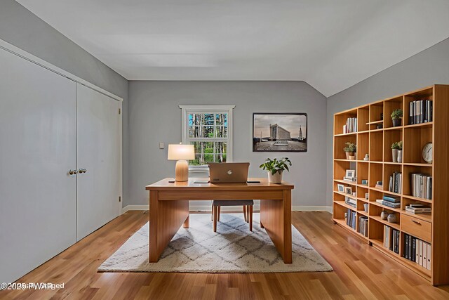 133 Neil Thompson Rd, Lackawaxen, PA 18435 - office featuring light wood-type flooring and lofted ceiling