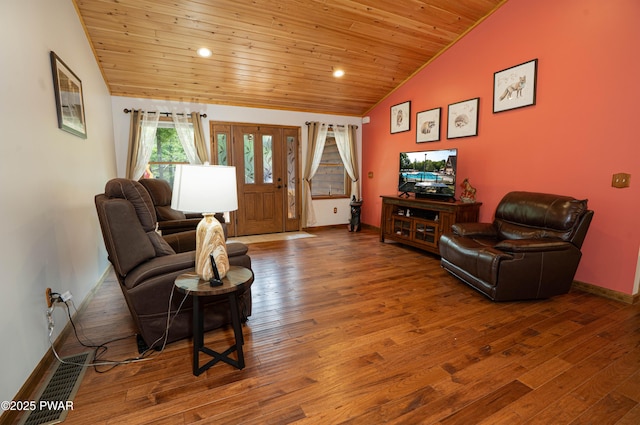1010 Lotus Ter, Lake Ariel, PA 18436 - living room with vaulted ceiling, wooden ceiling, wood finished floors, and recessed lighting