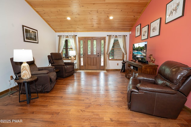 1010 Lotus Ter, Lake Ariel, PA 18436 - living room with lofted ceiling, wood ceiling, light wood-type flooring, and recessed lighting