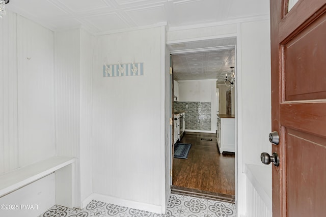 bathroom with an ornate ceiling