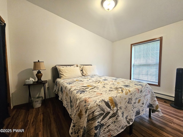 115 Deer Path, Tafton, PA 18464 - bedroom with wood finished floors, baseboard heating, and vaulted ceiling