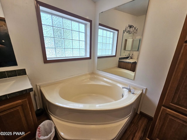 115 Deer Path, Tafton, PA 18464 - bathroom featuring vanity, a bath, and wood finished floors