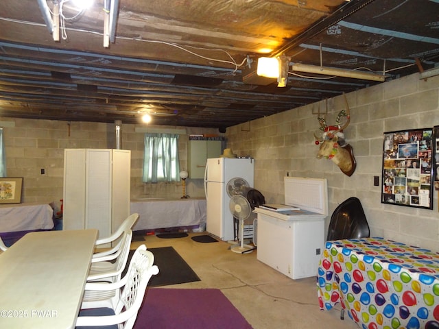 58 Branch Rd, Greentown, PA 18426 - below grade area with freestanding refrigerator and concrete block wall