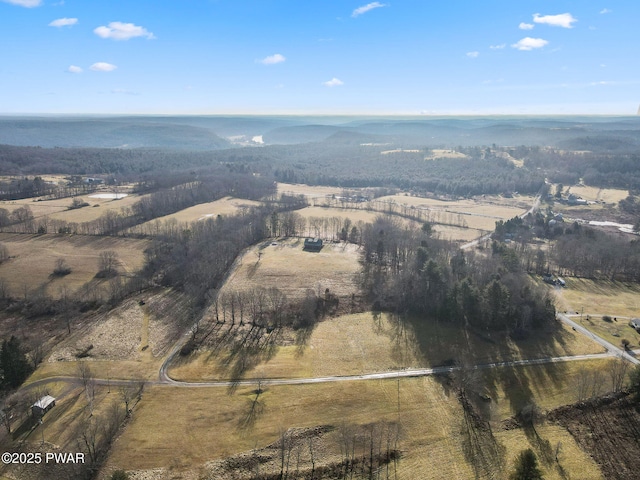 birds eye view of property featuring a rural view