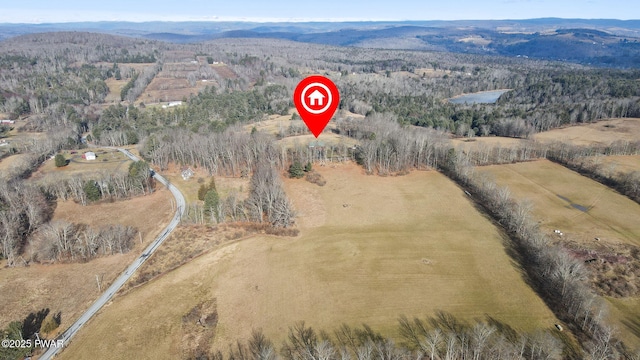 drone / aerial view featuring a mountain view