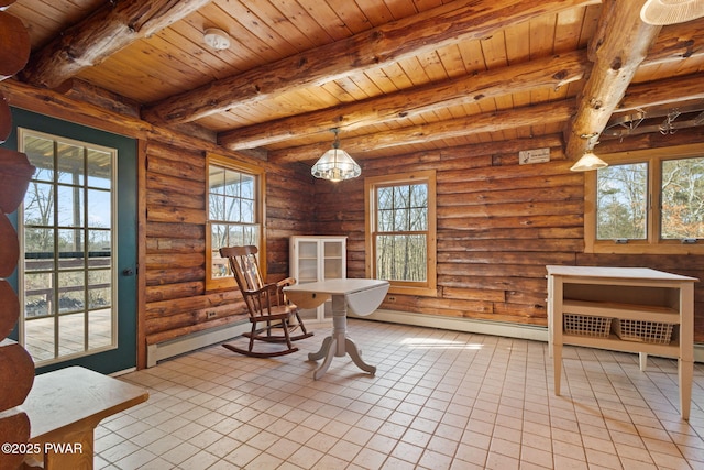 interior space featuring plenty of natural light and log walls