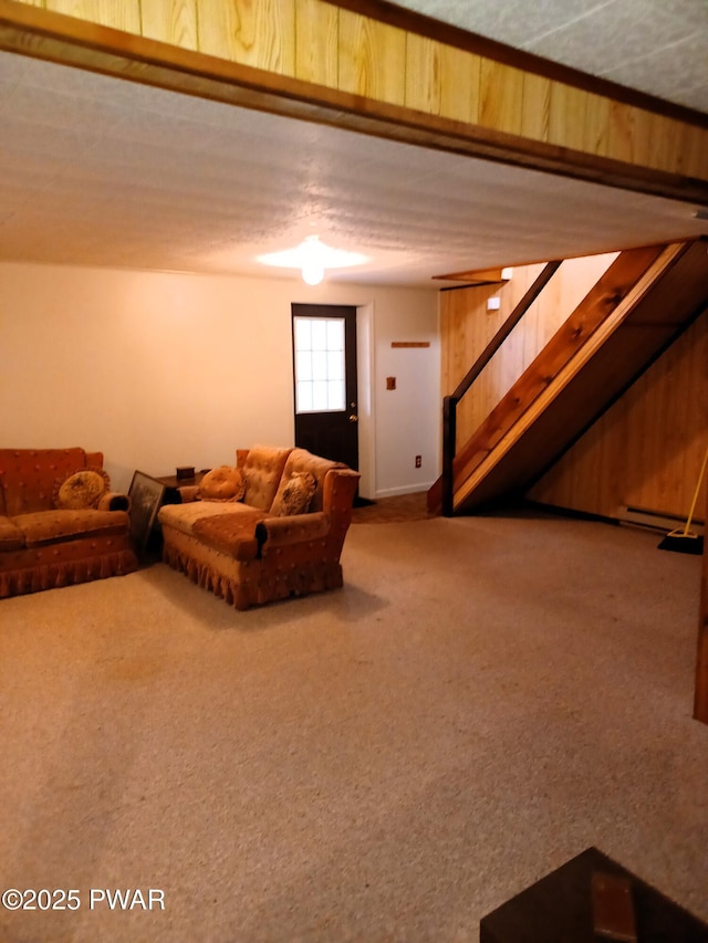 unfurnished living room with carpet floors