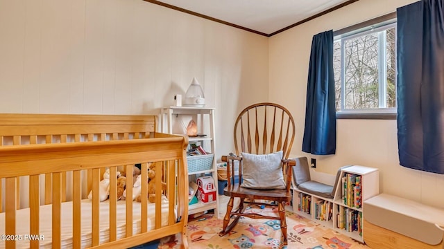 bedroom featuring crown molding