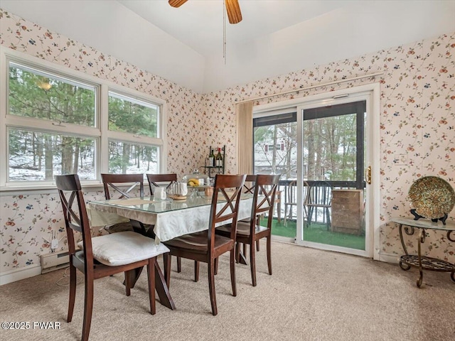6 Ridge Vw, Hawley, PA 18428 - dining space with light carpet, a healthy amount of sunlight, and wallpapered walls
