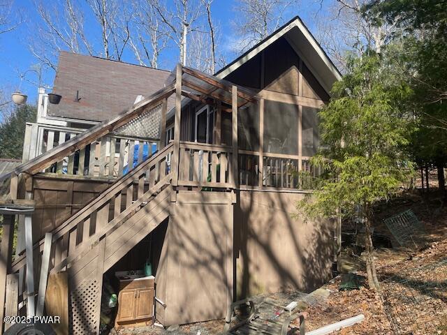 6 Ridge Vw, Hawley, PA 18428 - rear view of property featuring stairs and a sunroom