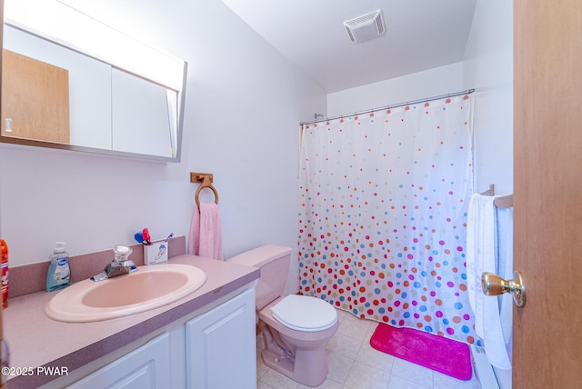 111 Babette Ct, Dingmans Ferry, PA 18328 - bathroom featuring vanity, toilet, tile patterned floors, and a shower with curtain
